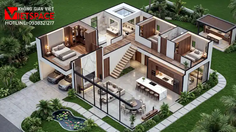 Mẫu Thiết Kế Biệt Thự Vườn 300m2 Không Gian Thoáng Đãng 05 Bản vẽ 3D Isometric Biệt Thự