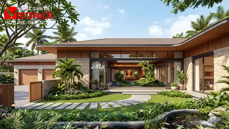Không Gian Biệt Thự Vườn Trệt Ấm Cúng Cho Gia Đình Đa Thế Hệ 01 Phối cảnh 3D ngoại thất ban ngày Biệt Thự