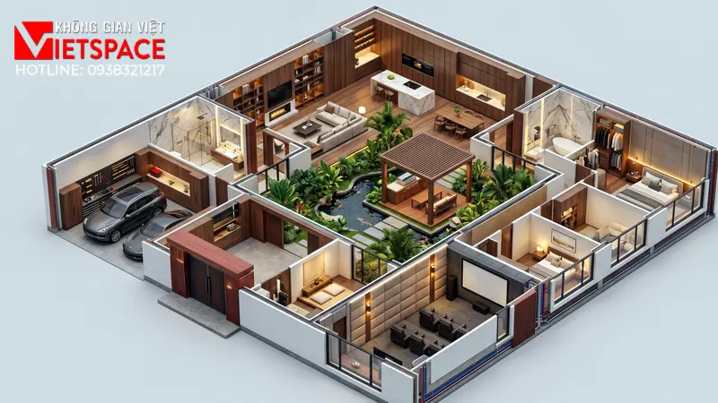 Không Gian Biệt Thự Vườn Trệt Ấm Cúng Cho Gia Đình Đa Thế Hệ 05 Bản vẽ 3D Isometric Biệt Thự