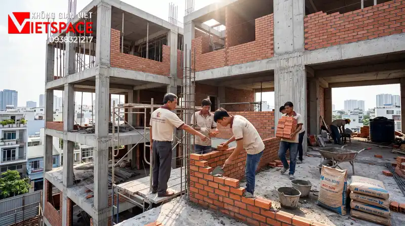 Không Gian Biệt Thự Vườn Trệt Ấm Cúng Cho Gia Đình Đa Thế Hệ 09 Thi công đổ bê tông móng và xây tường bao cho biệt thự