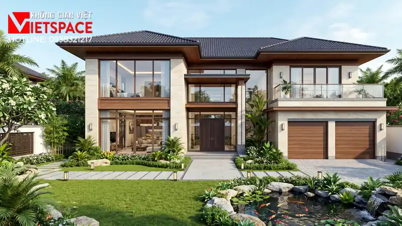 Dự Án Nhà Vườn 500m2 Thiết Kế Chuẩn Phong Thủy Kinh Doanh 01 Phối cảnh 3D ngoại thất ban ngày Biệt Thự