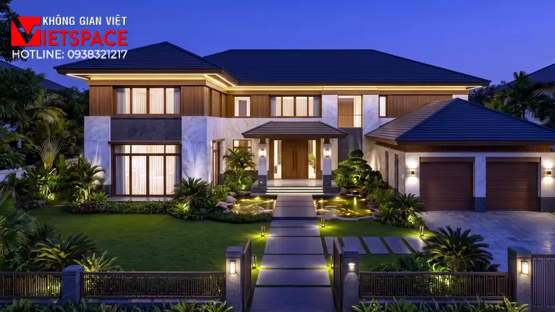 Dự Án Nhà Vườn 500m2 Thiết Kế Chuẩn Phong Thủy Kinh Doanh 03 Phối cảnh ban đêm Biệt Thự