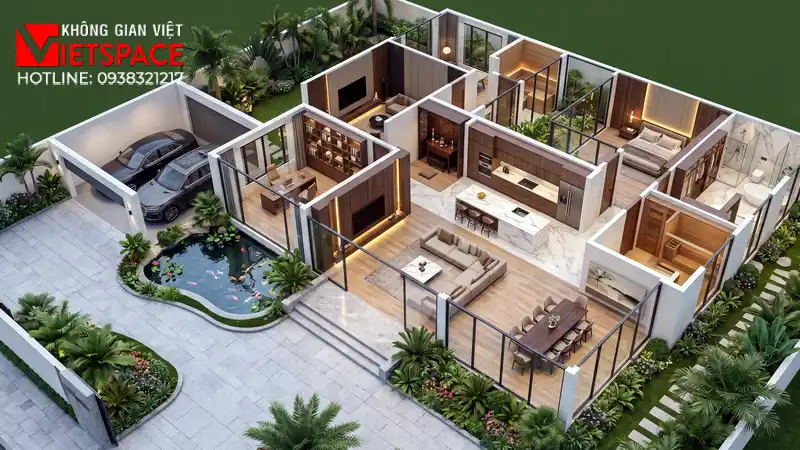 Dự Án Nhà Vườn 500m2 Thiết Kế Chuẩn Phong Thủy Kinh Doanh 05 Bản vẽ 3D Isometric Biệt Thự