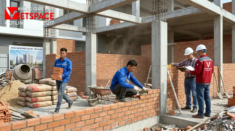 Dự Án Nhà Vườn 500m2 Thiết Kế Chuẩn Phong Thủy Kinh Doanh 09 Thi công đổ bê tông móng và xây tường bao cho biệt thự