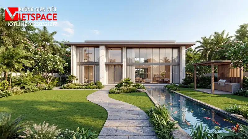 Nghệ Thuật Quy Hoạch Cảnh Quan Sân Vườn Biệt Thự Đẹp Như Mơ 01 Phối cảnh 3D ngoại thất ban ngày Biệt Thự