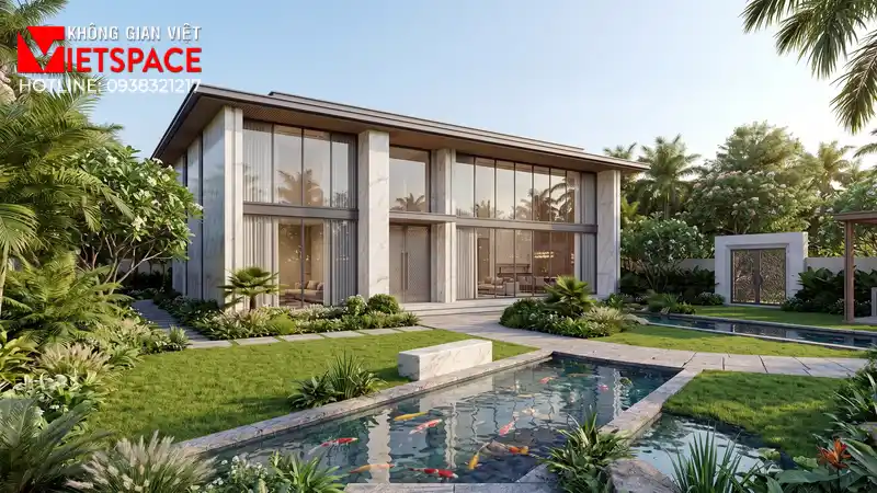 Nghệ Thuật Quy Hoạch Cảnh Quan Sân Vườn Biệt Thự Đẹp Như Mơ 01 Phối cảnh 3D ngoại thất ban ngày Biệt Thự