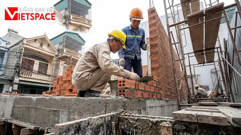 Nghệ Thuật Quy Hoạch Cảnh Quan Sân Vườn Biệt Thự Đẹp Như Mơ 09 Thi công đổ bê tông móng và xây tường bao cho biệt thự
