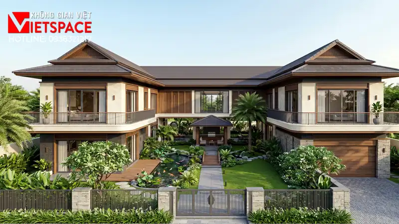 Thiết Kế Biệt Thự Nhà Vườn Chữ U Giữ Trọn Sự Riêng Tư 01 Phối cảnh 3D ngoại thất ban ngày Biệt Thự