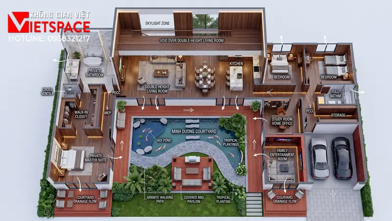 Thiết Kế Biệt Thự Nhà Vườn Chữ U Giữ Trọn Sự Riêng Tư 05 Bản vẽ 3D Isometric Biệt Thự