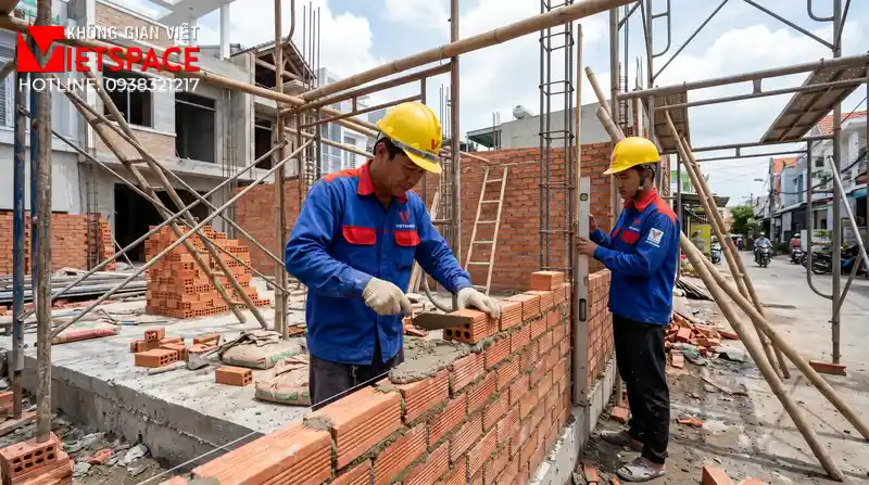Thiết Kế Biệt Thự Nhà Vườn Chữ U Giữ Trọn Sự Riêng Tư 09 Thi công đổ bê tông móng và xây tường bao cho biệt thự