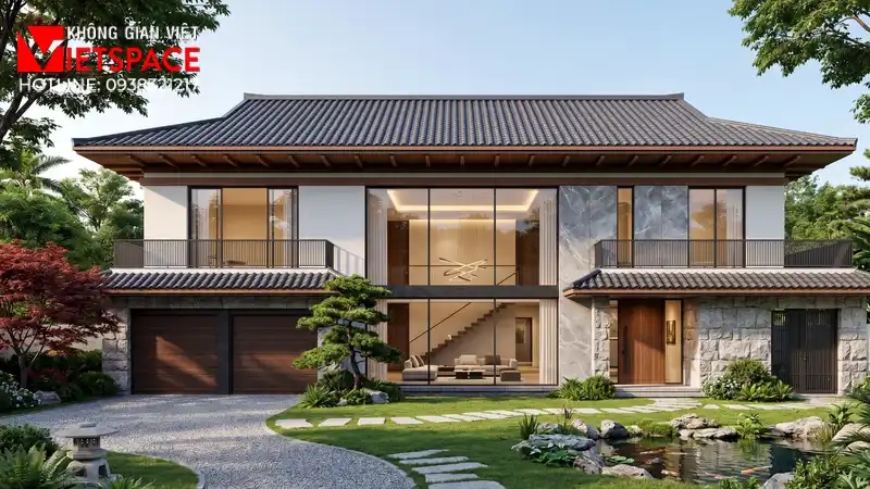 Mẫu Biệt Thự Vườn Mái Nhật 2 Tầng Tinh Tế Đến Từng Chi Tiết 01 Phối cảnh 3D ngoại thất ban ngày Biệt Thự