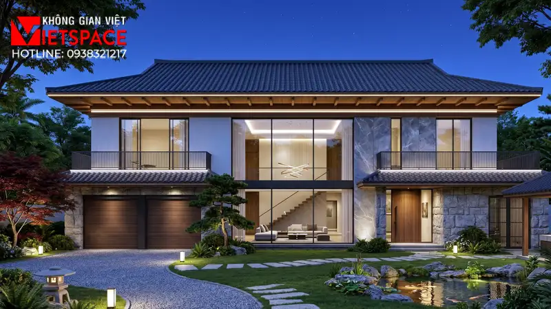 Mẫu Biệt Thự Vườn Mái Nhật 2 Tầng Tinh Tế Đến Từng Chi Tiết 03 Phối cảnh ban đêm Biệt Thự