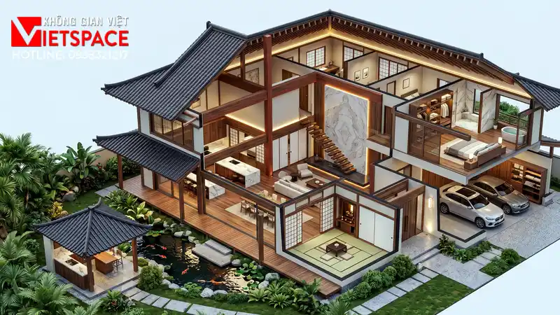 Mẫu Biệt Thự Vườn Mái Nhật 2 Tầng Tinh Tế Đến Từng Chi Tiết 05 Bản vẽ 3D Isometric Biệt Thự