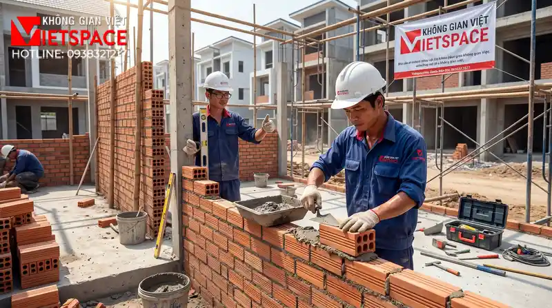 Mẫu Biệt Thự Vườn Mái Nhật 2 Tầng Tinh Tế Đến Từng Chi Tiết 09 Thi công đổ bê tông móng và xây tường bao cho biệt thự