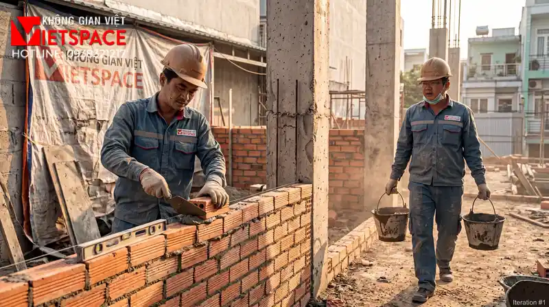 Mẫu Nhà Biệt Thự Vườn Cấp 4 3 Phòng Ngủ Phù Hợp Vùng Quê 09 Thi công đổ bê tông móng và xây tường bao cho biệt thự
