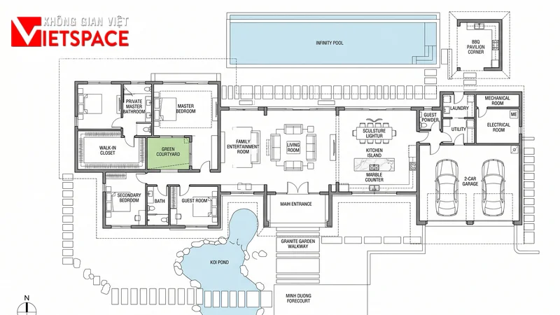 Thiết Kế Villa 1 Tầng Hiện Đại Chạm Gần Đến Thiên Nhiên 04 Bản vẽ công năng 2D Mặt bằng Biệt Thự