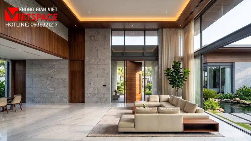 Thiết Kế Villa 1 Tầng Hiện Đại Chạm Gần Đến Thiên Nhiên 06 Không gian Nội thất Phòng Khách Biệt Thự