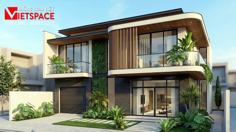 Mẫu Biệt Thự Mini 2 Tầng 80m2 Đầy Đủ Tiện Nghi Tại TPHCM 01 Phối cảnh 3D ngoại thất ban ngày Biệt Thự