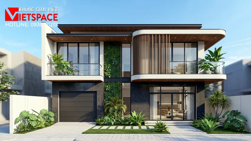 Mẫu Biệt Thự Mini 2 Tầng 80m2 Đầy Đủ Tiện Nghi Tại TPHCM 01 Phối cảnh 3D ngoại thất ban ngày Biệt Thự