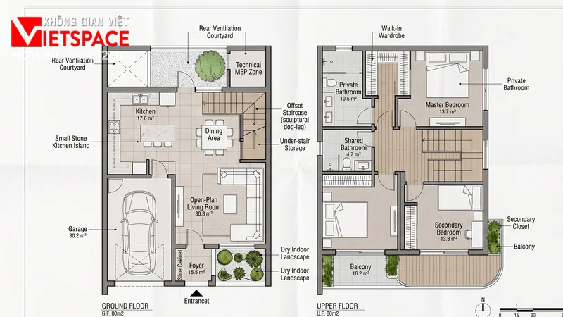 Mẫu Biệt Thự Mini 2 Tầng 80m2 Đầy Đủ Tiện Nghi Tại TPHCM 04 Bản vẽ công năng 2D Mặt bằng Biệt Thự