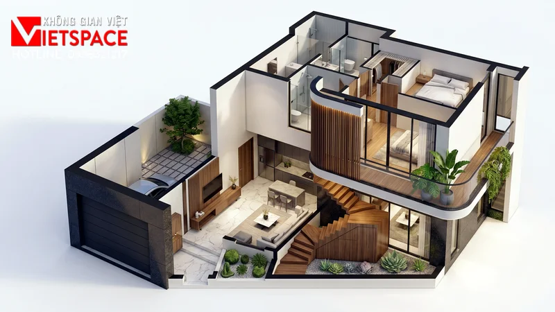 Mẫu Biệt Thự Mini 2 Tầng 80m2 Đầy Đủ Tiện Nghi Tại TPHCM 05 Bản vẽ 3D Isometric Biệt Thự
