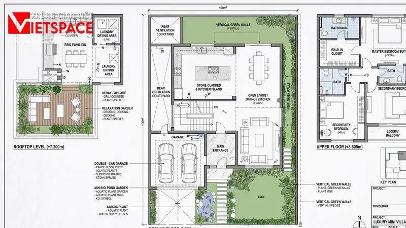 Bản Vẽ Thiết Kế Biệt Thự Mini 100m2 Cực Kỳ Thoáng Đãng 04 Bản vẽ công năng 2D Mặt bằng Biệt Thự