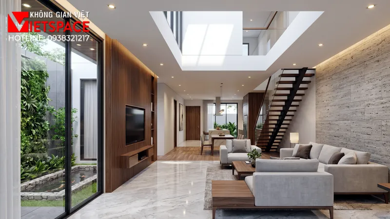 Bản Vẽ Thiết Kế Biệt Thự Mini 100m2 Cực Kỳ Thoáng Đãng 06 Không gian Nội thất Phòng Khách Biệt Thự
