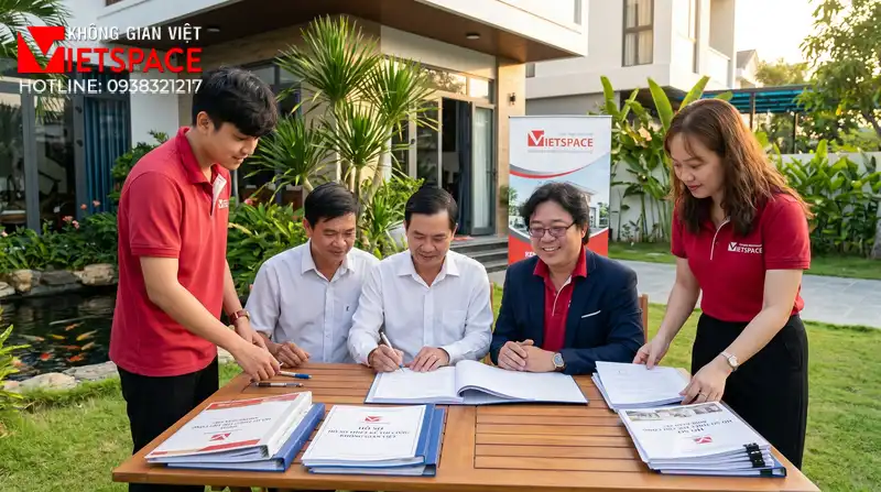 Bản Vẽ Thiết Kế Biệt Thự Mini 100m2 Cực Kỳ Thoáng Đãng 08 Bàn giao Biệt Thự cho khách hàng