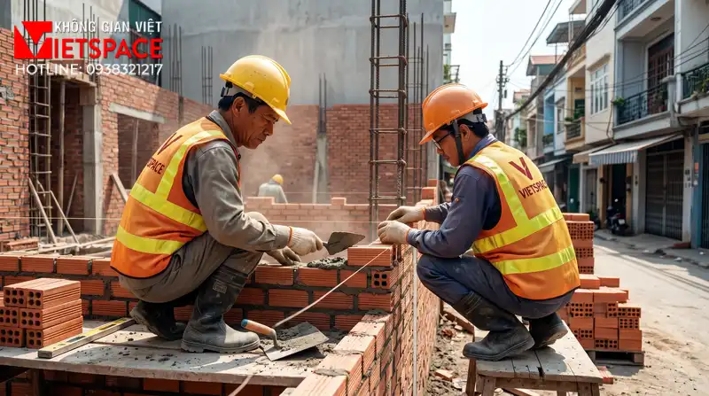 Bản Vẽ Thiết Kế Biệt Thự Mini 100m2 Cực Kỳ Thoáng Đãng 09 Thi công đổ bê tông móng và xây tường bao cho biệt thự