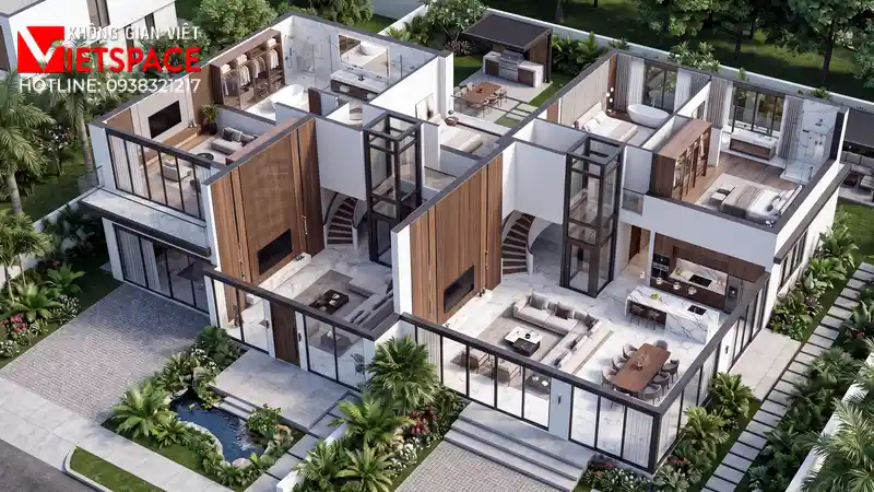 Mẫu Biệt Thự Song Lập Tinh Tế Tôn Vinh Đẳng Cấp Gia Chủ 05 Bản vẽ 3D Isometric Biệt Thự