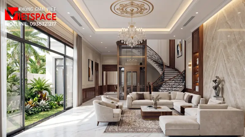 Biệt Thự Phố Tân Cổ Điển Vẻ Đẹp Kiêu Sa Giữa Lòng Đô Thị 06 Không gian Nội thất Phòng Khách Biệt Thự