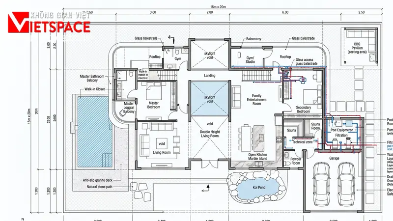 Tích Hợp Tiện Ích Với Mẫu Biệt Thự Mini Có Hồ Bơi Gia Đình 04 Bản vẽ công năng 2D Mặt bằng Biệt Thự