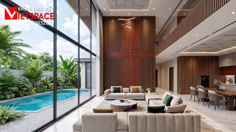 Tích Hợp Tiện Ích Với Mẫu Biệt Thự Mini Có Hồ Bơi Gia Đình 06 Không gian Nội thất Phòng Khách Biệt Thự