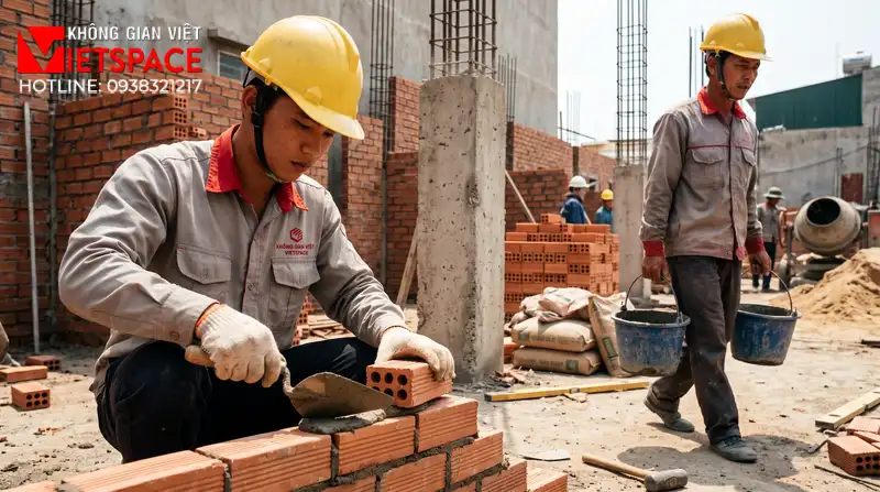 Thi Công Trọn Gói Biệt Thự Liền Kề Chuyên Nghiệp Thần Tốc 09 Thi công đổ bê tông móng và xây tường bao cho biệt thự