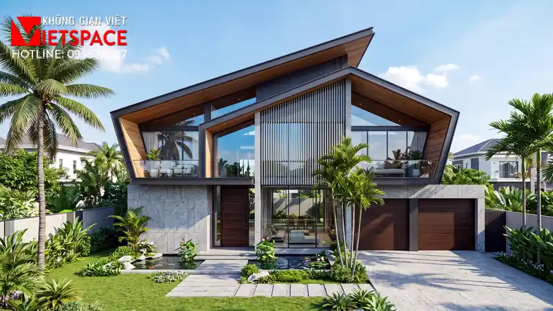 Dự Án Biệt Thự 2 Tầng Mái Lệch Độc Đáo Cá Tính Cực Phẩm 01 Phối cảnh 3D ngoại thất ban ngày Biệt Thự