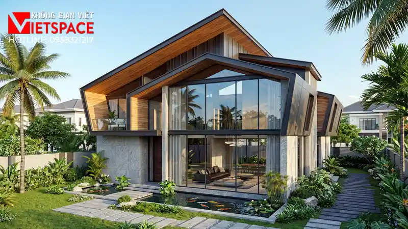 Dự Án Biệt Thự 2 Tầng Mái Lệch Độc Đáo Cá Tính Cực Phẩm 01 Phối cảnh 3D ngoại thất ban ngày Biệt Thự