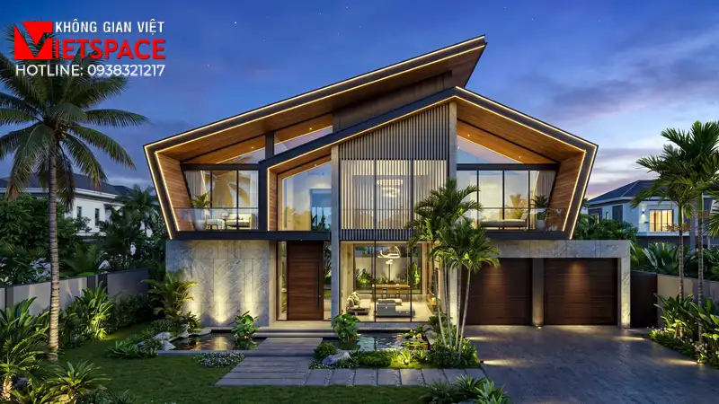 Dự Án Biệt Thự 2 Tầng Mái Lệch Độc Đáo Cá Tính Cực Phẩm 03 Phối cảnh ban đêm Biệt Thự