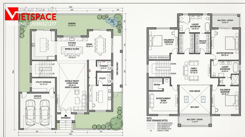 Dự Án Biệt Thự 2 Tầng Mái Lệch Độc Đáo Cá Tính Cực Phẩm 04 Bản vẽ công năng 2D Mặt bằng Biệt Thự