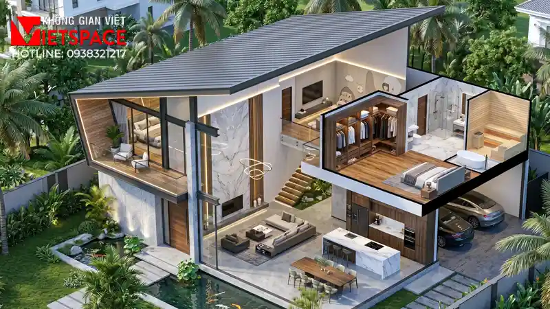 Dự Án Biệt Thự 2 Tầng Mái Lệch Độc Đáo Cá Tính Cực Phẩm 05 Bản vẽ 3D Isometric Biệt Thự