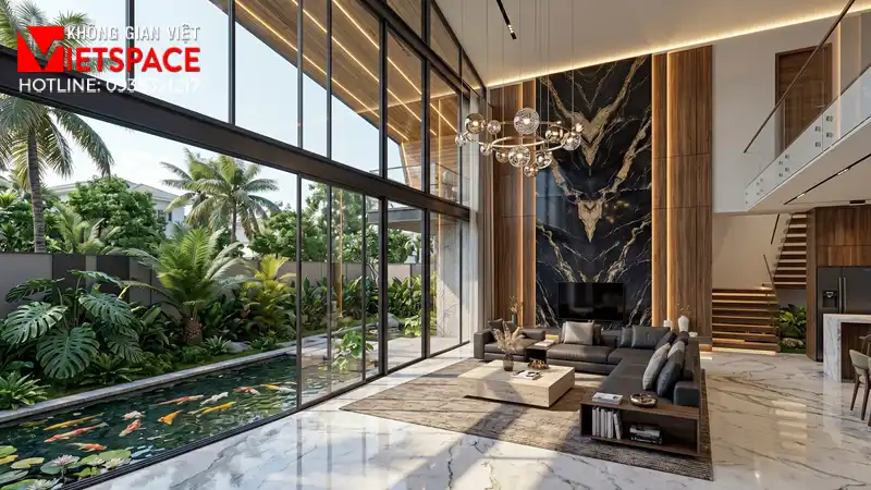 Dự Án Biệt Thự 2 Tầng Mái Lệch Độc Đáo Cá Tính Cực Phẩm 06 Không gian Nội thất Phòng Khách Biệt Thự