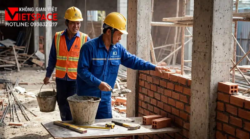 Dự Án Biệt Thự 2 Tầng Mái Lệch Độc Đáo Cá Tính Cực Phẩm 09 Thi công đổ bê tông móng và xây tường bao cho biệt thự