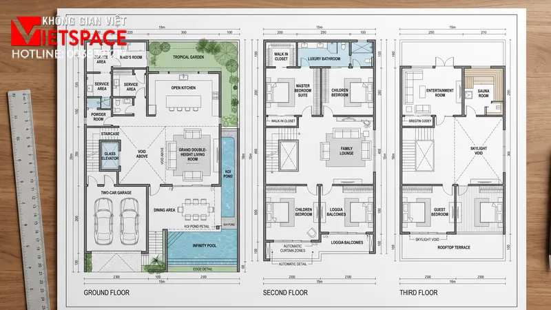 Không Gian Mở Trọn Vẹn Cùng Thiết Kế Biệt Thự Kính Hiện Đại 04 Bản vẽ công năng 2D Mặt bằng Biệt Thự