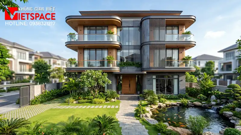 Chuyên Đề Cảnh Quan Thiết Kế Tiểu Cảnh Biệt Thự Chuẩn Phong Thủy 01 Phối cảnh 3D ngoại thất ban ngày Biệt Thự
