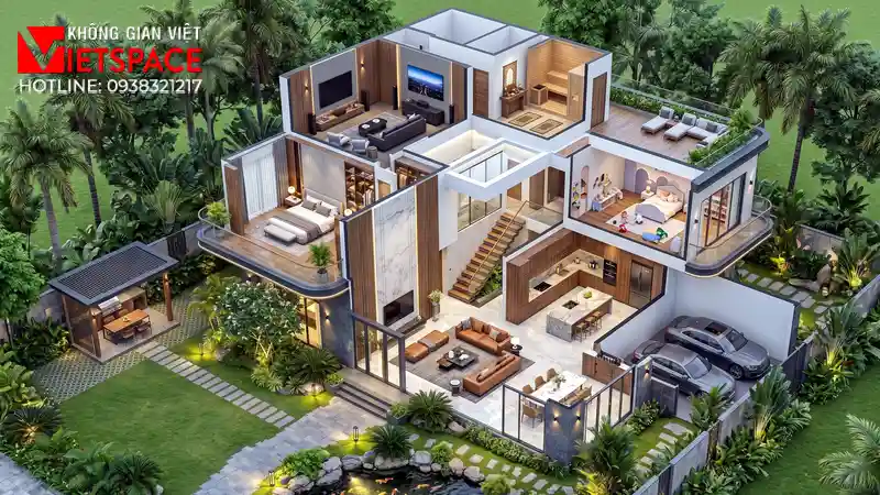 Chuyên Đề Cảnh Quan Thiết Kế Tiểu Cảnh Biệt Thự Chuẩn Phong Thủy 05 Bản vẽ 3D Isometric Biệt Thự