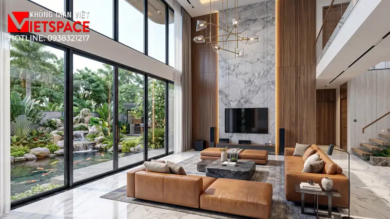 Chuyên Đề Cảnh Quan Thiết Kế Tiểu Cảnh Biệt Thự Chuẩn Phong Thủy 06 Không gian Nội thất Phòng Khách Biệt Thự