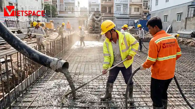 Chuyên Đề Cảnh Quan Thiết Kế Tiểu Cảnh Biệt Thự Chuẩn Phong Thủy 09 Thi công đổ bê tông móng và xây tường bao cho biệt thự