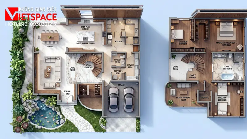 Dự Án Hoàn Thiện Nội Thất Biệt Thự Gỗ Óc Chó Nhập Khẩu 100% 05 Bản vẽ 3D Isometric Biệt Thự