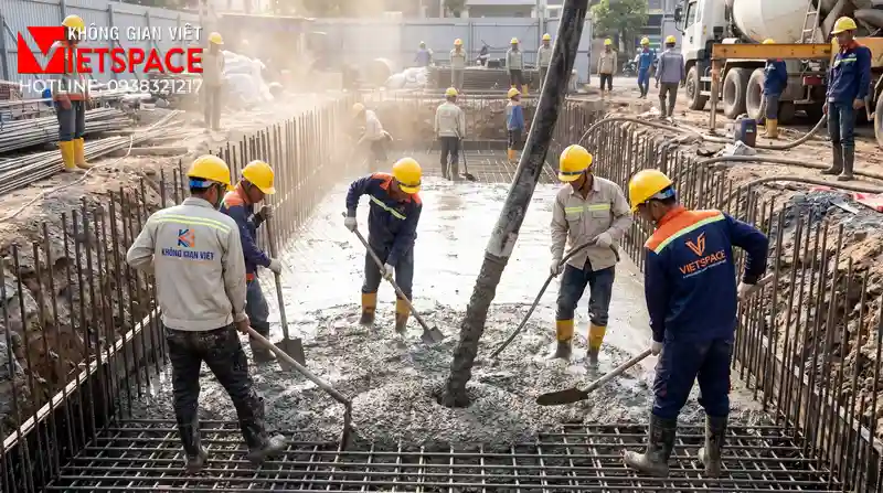 Dự Án Hoàn Thiện Nội Thất Biệt Thự Gỗ Óc Chó Nhập Khẩu 100% 09 Thi công đổ bê tông móng và xây tường bao cho biệt thự