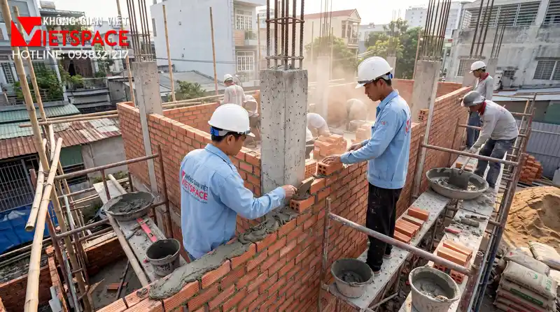 Choáng Ngợp Trước Mẫu Biệt Thự Lâu Đài Mini Xa Hoa Tráng Lệ 09 Thi công đổ bê tông móng và xây tường bao cho biệt thự