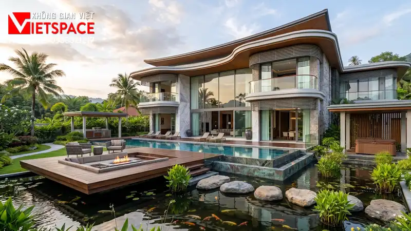 Hoàn Thiện Bản Vẽ Thiết Kế Villa Nghỉ Dưỡng Cho Thuê Lợi Nhuận Cao 01 Phối cảnh 3D ngoại thất ban ngày Biệt Thự